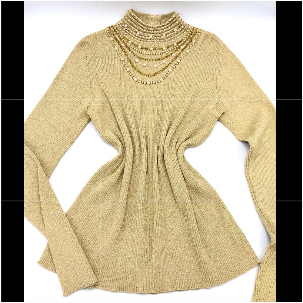 Bow Pearl Embellished Drop Shoulder Sweater